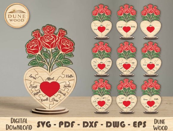 Rose Heart Family Puzzle SVG 145516627 Creativo Digital